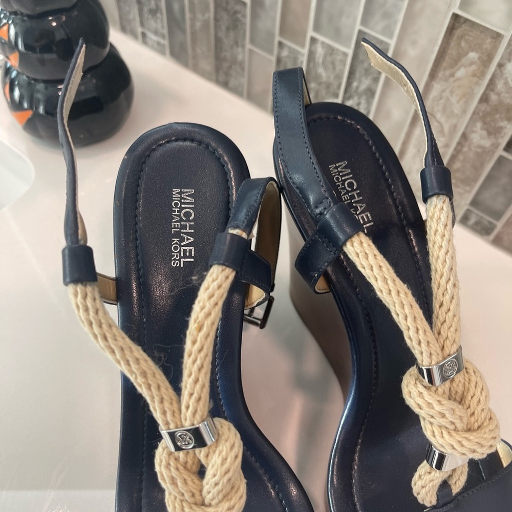 Michael Kors Navy Blue Nautical Wedge Sandals size 9 - Picture 2 of 8